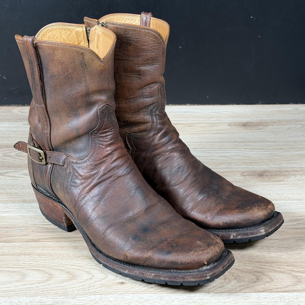 Lucchese Boots Mens Size 10 Brown Leather Side Zip Buckle Western Made In USA
